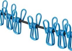 PROPLUS Pro Plus Waslijn - Elastisch - Incl. 12 Wasknijpers - Zwart / Blauw