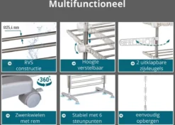 Droogrek - Wasrek - Wasdroogrek - Droogtoren - Waslijn Uittrekbaar - Verrijdbaar - Inklapbaar - 4 Niveaus - H172 Cm -Schoonmaakmiddelen 1200x857 2