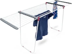 Relaxdays Droogrek Staal - Uitschuifbaar Wasrek - H X B X D: Ca. 91 X 63 X 199 Cm - Wit