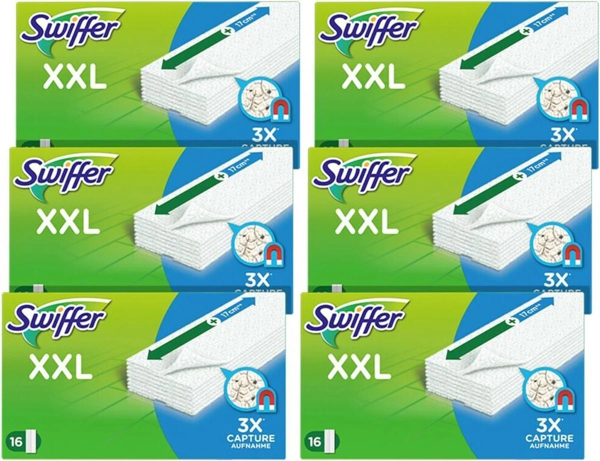 Swiffer Vloerreiniger XXL Droge Doekjes - Voordeelverpakking 6 X 16 Navullingen 1 Swiffer Vloerreiniger XXL Droge Doekjes - Voordeelverpakking 6 X 16 Navullingen