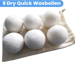 DRYQUICK Drogerballen- Wasbollen- Duurzaam Schapenwol - Herbruikbaar- 6 XL Wasballen Wit -Schoonmaakmiddelen 1200x997 1