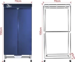 Uten - Draagbare Elektrische Wasdroger - Instorten Warme Luchtdroger - Dubbele Roestvrij Staal - 1000W - Grote Capaciteit 15 Kg - Met Timer 180 Min - 6 Versnellingen，stil - Multifunctioneel: Droger, Kast, Wasrek Blauw[Energieklasse A+++] -Schoonmaakmiddelen 1200x998 4