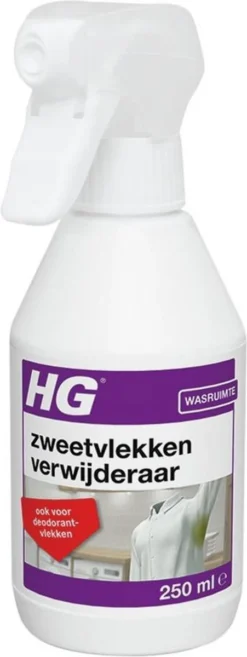 HG Zweetvlekkenverwijderaar - 250ml - Effectief Tegen Zweet- En Deodorantvlekken - Geschikt Voor Wit En Gekleurd Textiel -Schoonmaakmiddelen 451x1200