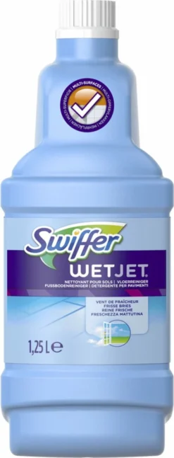 Swiffer WetJet Alles-In-Een Dweilsysteem Navulling- 1,25 L - Reinigingsmiddel En 20 Stuks Reinigingsdoekjes -Schoonmaakmiddelen 458x1200 1