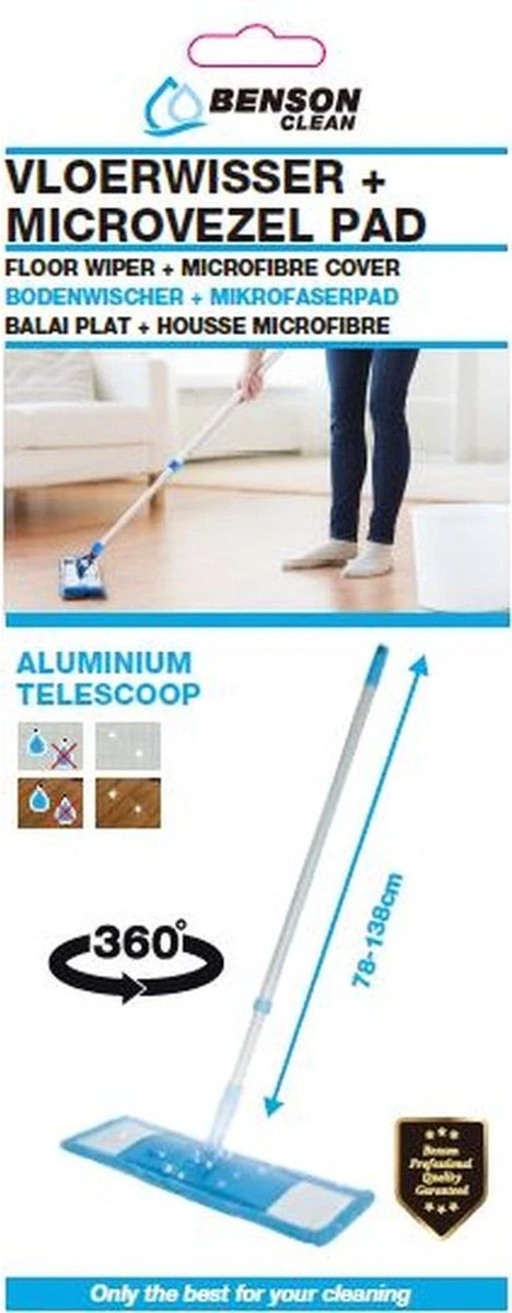 Benson Vloerwisser Met Steel - Aluminium Dweilstok - 78 Tot 138 Cm Verstelbaar - Vloer Mop - Badkamer En Douche 2 Benson Vloerwisser Met Steel - Aluminium Dweilstok - 78 Tot 138 Cm Verstelbaar - Vloer Mop - Badkamer En Douche - Afbeelding 2