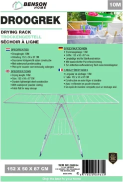 Benson DROOGREK WIT OPVOUWBAAR 152 X 50 X 87 CM -Schoonmaakmiddelen 815x1200 1