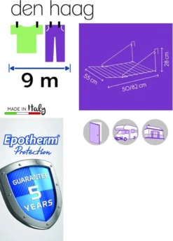 Metaltex Den Haag Droogrek - 9m Drooglengte - Ophangbaar - Zilvergrijs -Schoonmaakmiddelen 862x1200 2