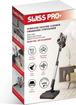 Swiss Pro+ Steelstofzuiger Met Dweil Functie - Afkoppelbare Dweil Functie - LED Display Touchscreen - 22KPA - 5 In 1 - Kruimeldief - Lange Batterijduur -Schoonmaakmiddelen 873x1200
