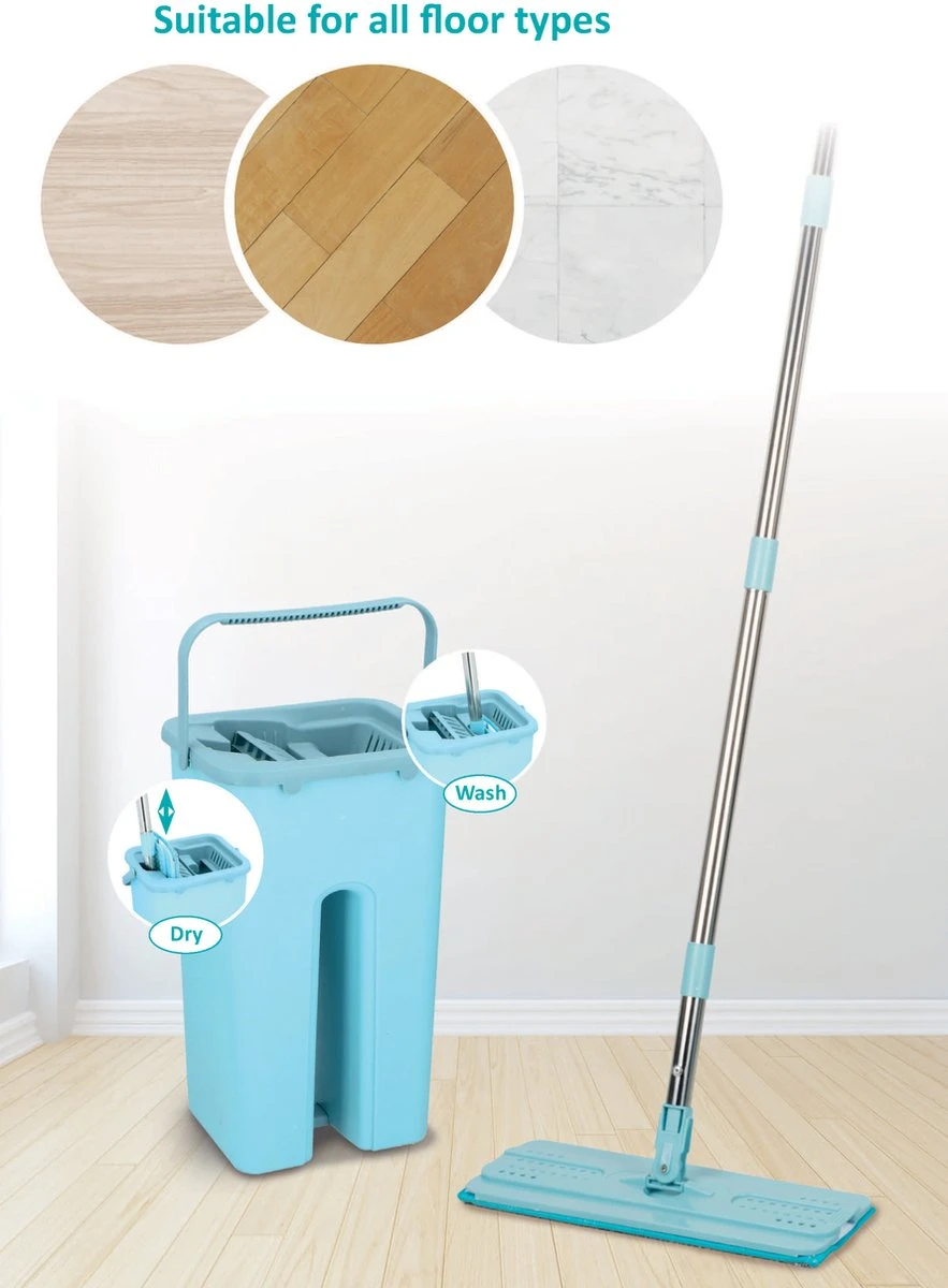 Alpina Platte Mop Met Emmer - Incl. 2 Microvezeldoeken - Voor Harde Vloeren - 360° Draaibaar 13 Alpina Platte Mop Met Emmer - Incl. 2 Microvezeldoeken - Voor Harde Vloeren - 360° Draaibaar - Afbeelding 13