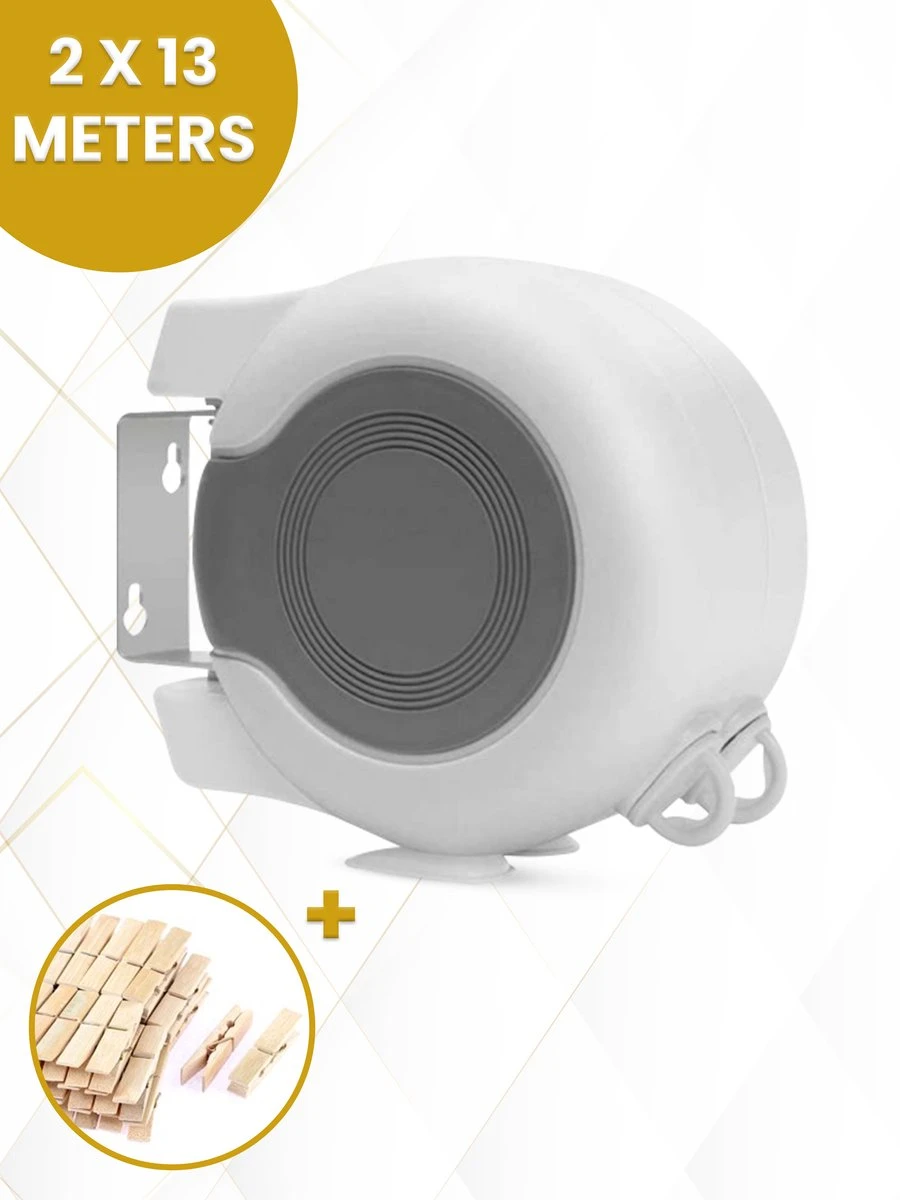 Samillion Duurzame Waslijn Uittrekbaar 2x13 Meter - Gratis Wasknijpers - Waslijndraad - Roldrooglijn - Drooglijn Oprolbaar - Automatische Waslijn - Wanddroogrek - Wanddroogrek - Droogrek 1 Samillion Duurzame Waslijn Uittrekbaar 2x13 Meter - Gratis Wasknijpers - Waslijndraad - Roldrooglijn - Drooglijn Oprolbaar - Automatische Waslijn - Wanddroogrek - Wanddroogrek - Droogrek