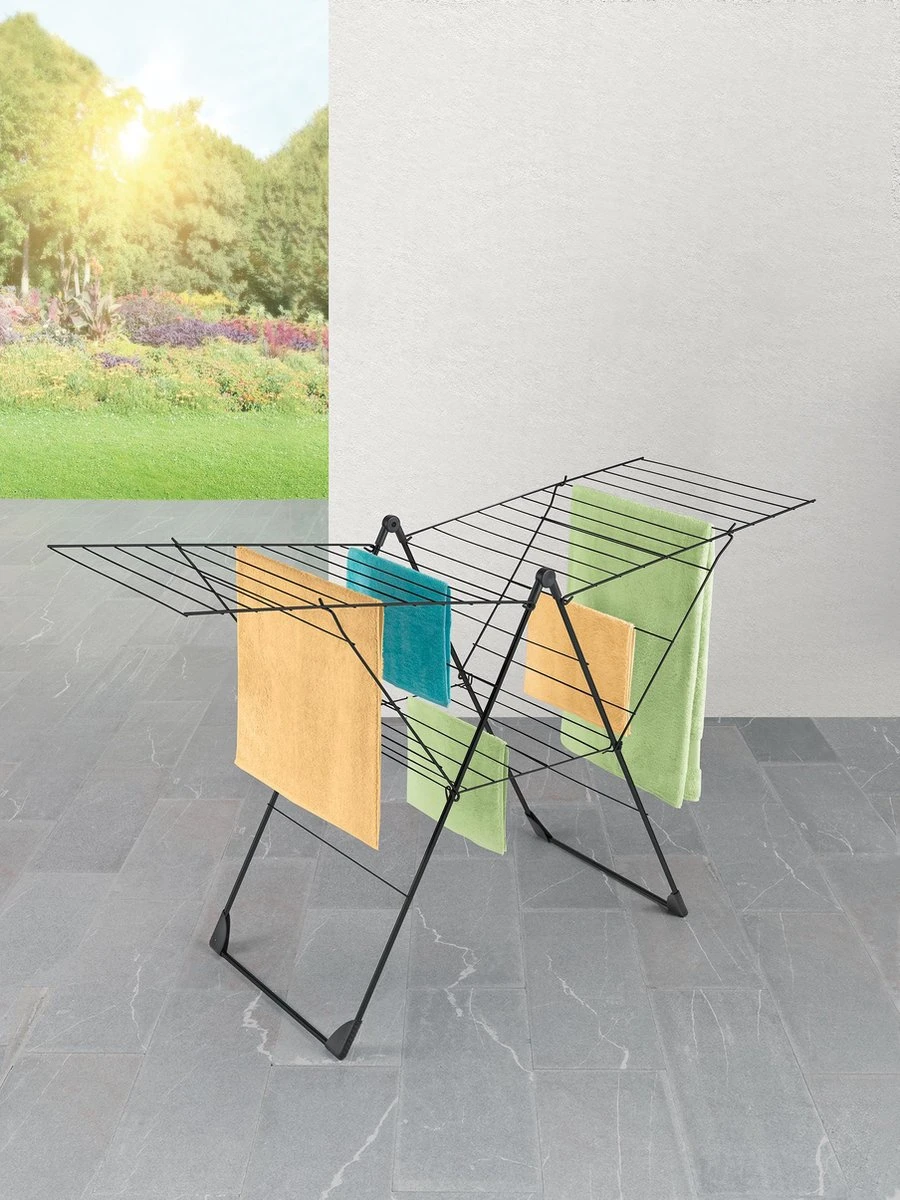 Tomado - Droogrek Vento - 30 Meter Drooglengte - Zwart - 5 Jaar Garantie - Vleugels In Hoogte Verstelbaar 2 Tomado - Droogrek Vento - 30 Meter Drooglengte - Zwart - 5 Jaar Garantie - Vleugels In Hoogte Verstelbaar - Afbeelding 2