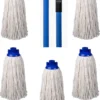Merkloos Navulling Vloermop Mop Met Steel Blauw - 5 Dweilen Met 1 Dweilstok