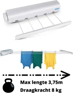V&P Waslijn - Roldrooglijn - Oprolbare Waslijn - Waslijn Uitrekbaar - Droogrek Inklapbaar - Droogrek - Drooglijn Voor Aan De Muur -Schoonmaakmiddelen 949x1200 2