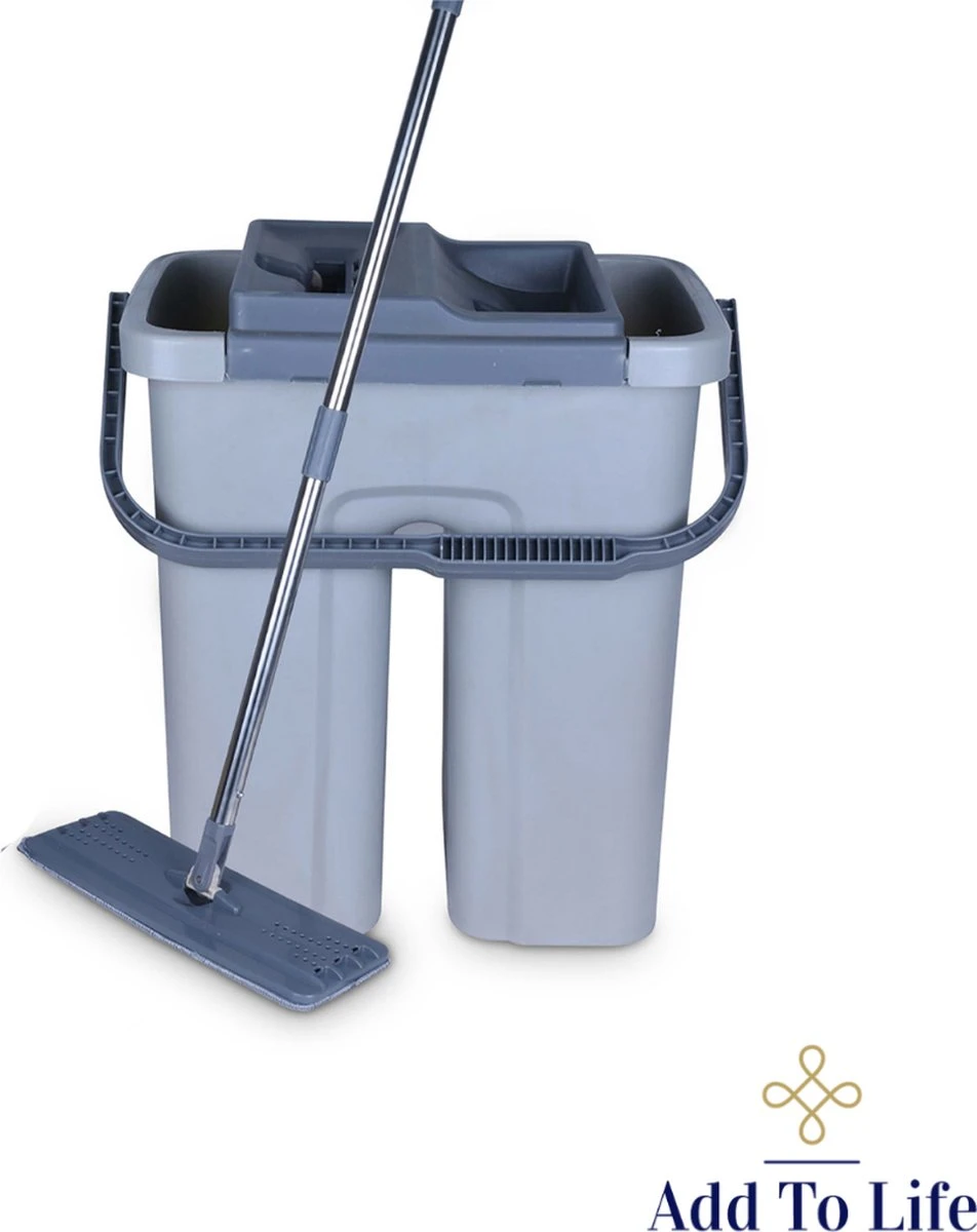 Add To Life Dweilsysteem Vloerwisser - Mop - Self-wash- En Droogsysteem - 2 Stuks Absorberende Pads - Met Emmer - Grijs 5 Add To Life Dweilsysteem Vloerwisser - Mop - Self-wash- En Droogsysteem - 2 Stuks Absorberende Pads - Met Emmer - Grijs - Afbeelding 5