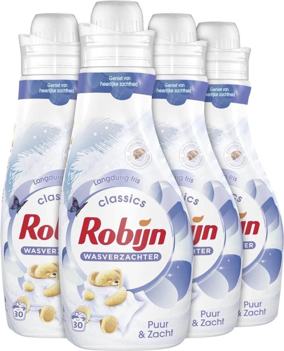Robijn Puur & Zacht Wasverzachter - 4 X 30 Wasbeurten - Voordeelverpakking 1 Robijn Puur & Zacht Wasverzachter - 4 X 30 Wasbeurten - Voordeelverpakking